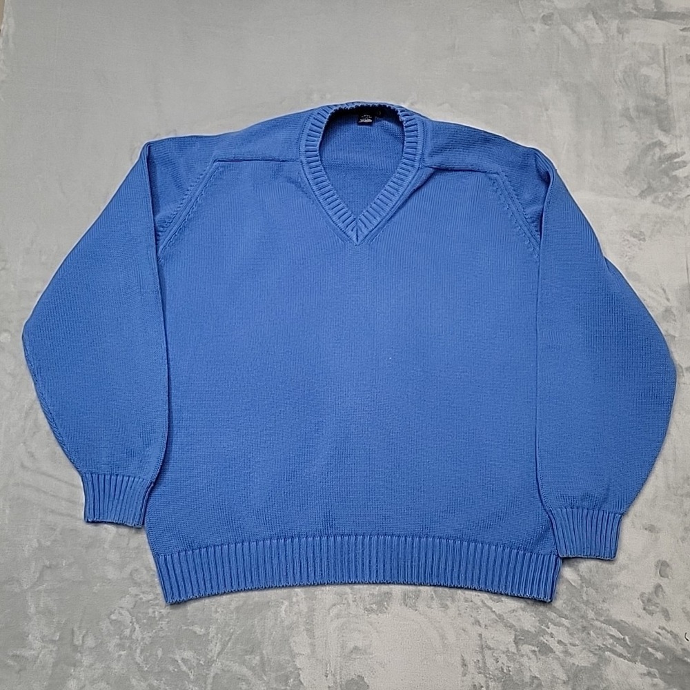 Vintage Lands End Sweater Mens XL Blue V-Neck 100% Cotton Pullover Made In USA